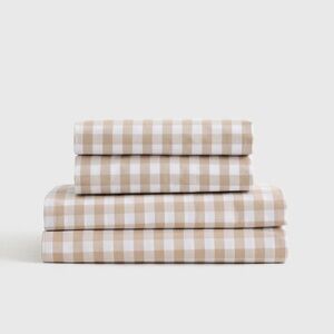 NWOT QUINCE Classic Organic Percale Sheet Set Queen Cafe Gingham 1285